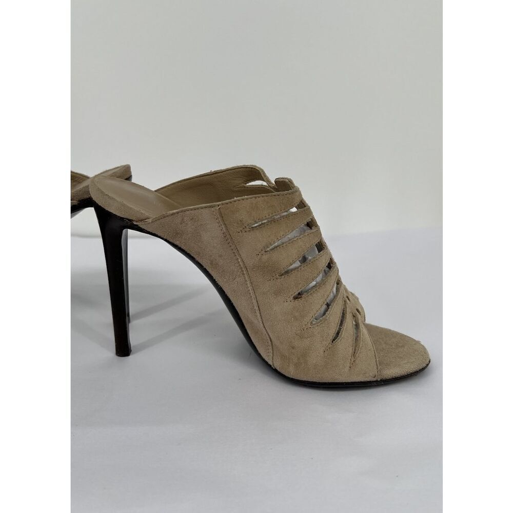 Tamara Mellon Suede Slides Size 36 US 6 Beige Nude Sandal Heels Leather - Picture 6 of 12